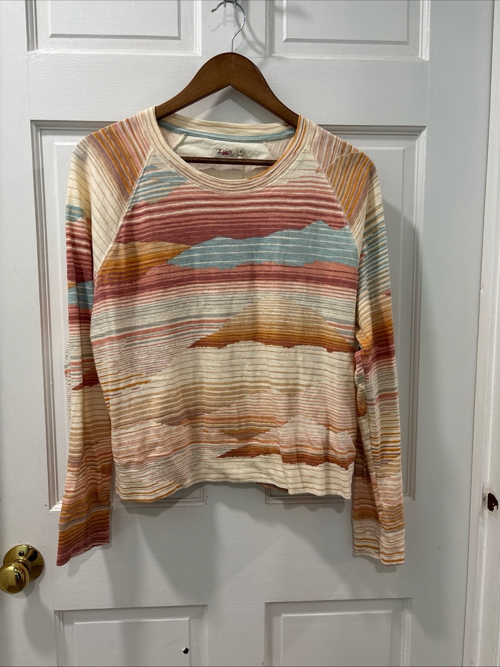 Faherty Women’s Sunwashed Slub Crewneck Size Large Stripe Landscape Organic NWOT - Picture 3 of 7